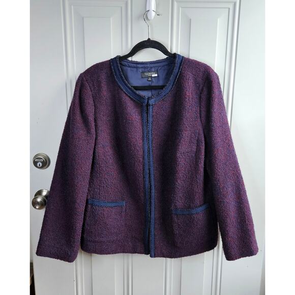 Talbots Boucle Tweed Classic Jacket Blazer Wool Blend Navy Blue Red Career 16W - Picture 1 of 13